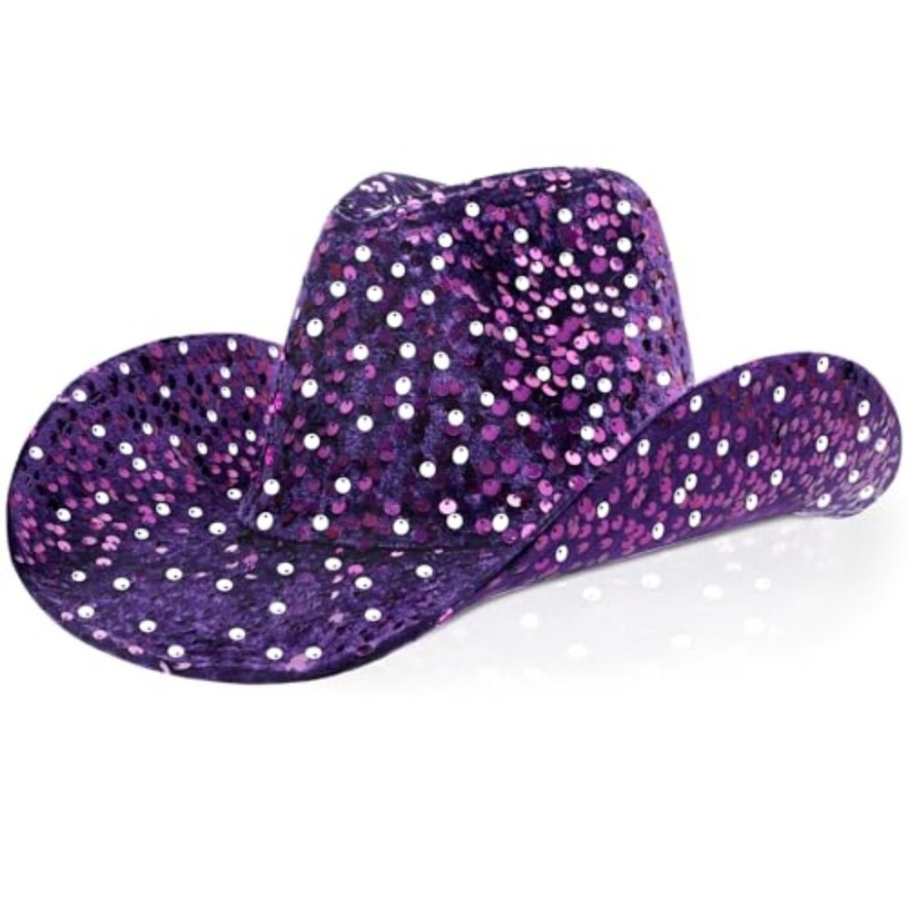 Cowgirl Hatโ for Women Western Style Sequins Cowboy Hats for Disco Crystal Hat